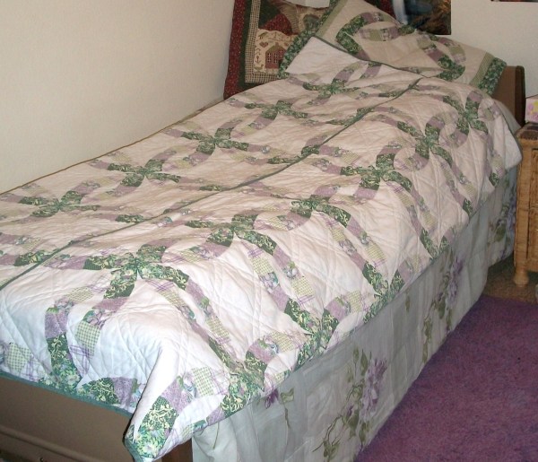Instant Bolster Pillow - Wedding ring quilt pattern bedspread.