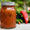 A jar of homemade salsa.