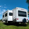 Saving Money on Summer Travel, A travel trailer at a campsite.
