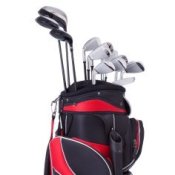 Red and black golf bag.