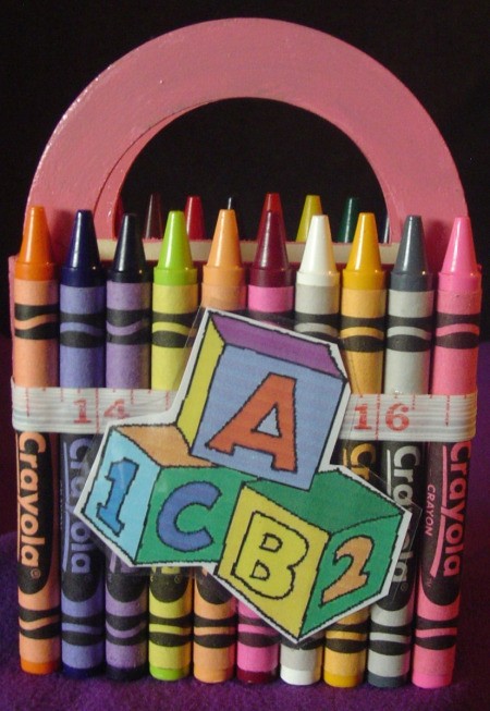 Back of crayon coverd wooden basket