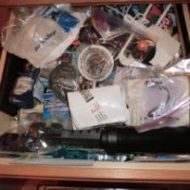 A messy junk drawer.