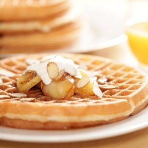 Homemade Waffle Recipes, Homemade waffles topped with apples.