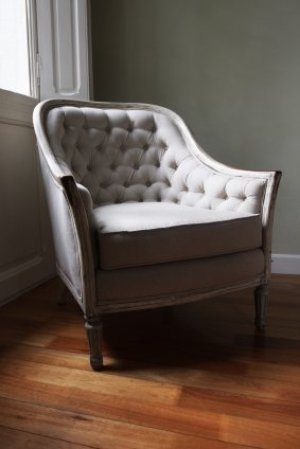 White French Chair on Wood Floor by Window
