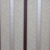 Striped wallpaper, cream, white, and dark with a strip of leaf motif.
