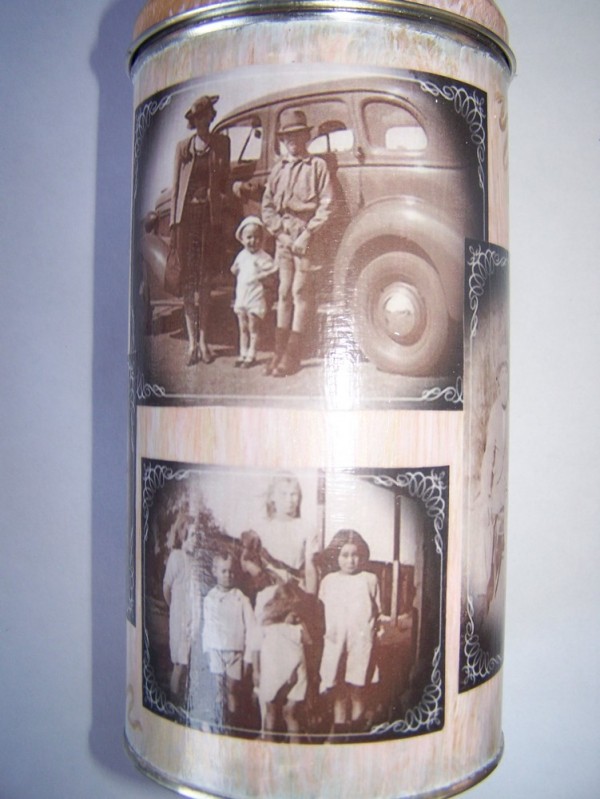 Decoupaged Tin with old photos