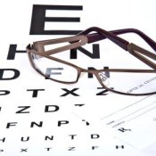 Prescription Eyeglasses Sitting on Eye Chart