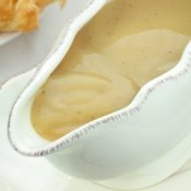 Turkey gravy in a gravy boat.