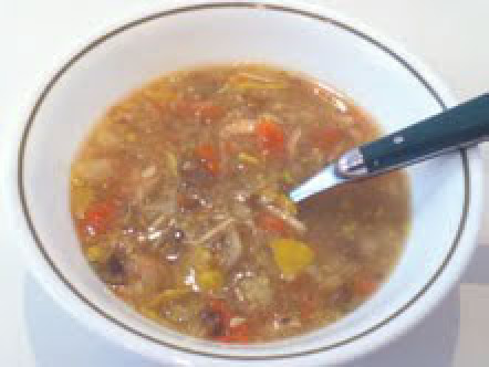 A bowl of homemade chicken soup.