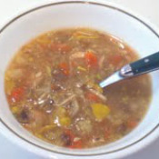 A bowl of homemade chicken soup.