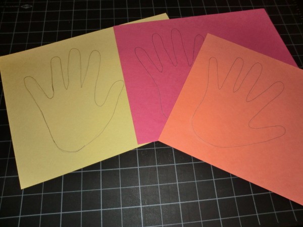 Hand prints on assorted paper.
