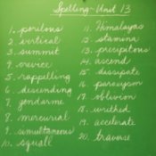 Spelling words on a chalkboard.