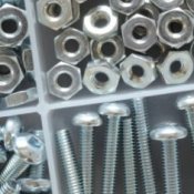 A tray of nuts and bolts.