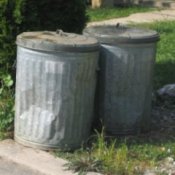 Two metal garbage cans.
