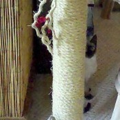 Photo of a homemade cat scratching post.