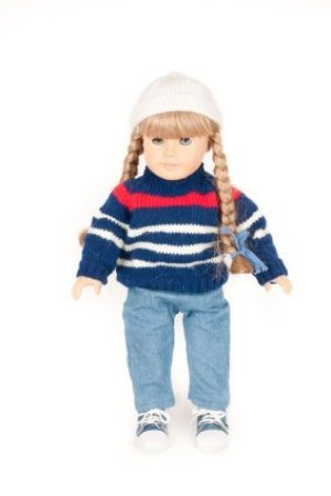 American Girl Doll With White Hat, Braids and Sweater