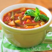 A cup of hearty minestrone soup.