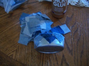 Tuna can with edges covered in denim