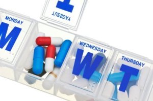 Closeup of Pills in Weekly Medication Organizer
