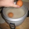 Cooking hard boiled eggs in a rice cooker.