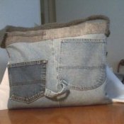 Photo of a laptop bag made with jeans.