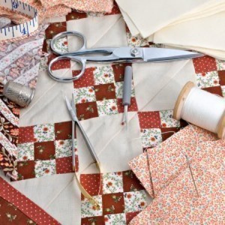 Quilting Tips and Tricks, Nine patch quilt block and tools.