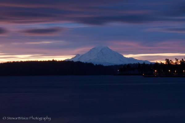 Mt. Rainer at Sunrise Zoomed in Long Exposure