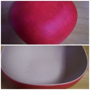 Add a thin layer of red-colored acrylic paint to the outside of the bowl.