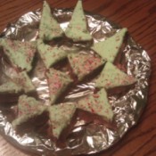 Tree shaped green frosted mint brownies.
