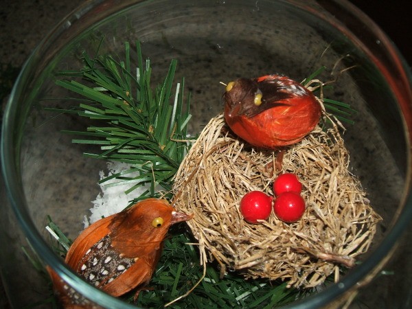 Looking down into the bowl at the finished scene.