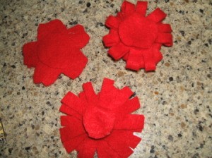 Felt circles glued to back of flower before pin.