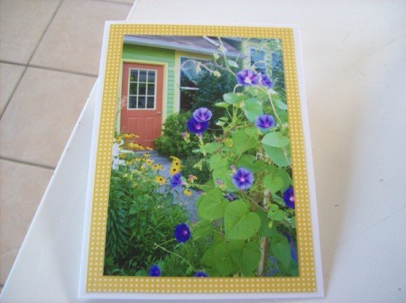 Card made with garden photo of morning glory and rubeckia.