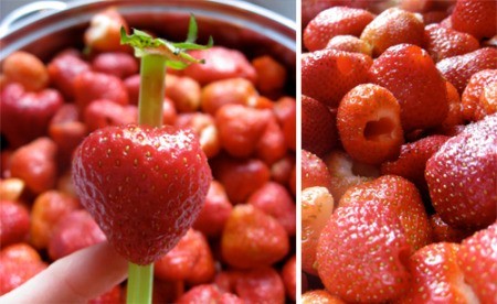 Using a straw to hull strawberries.