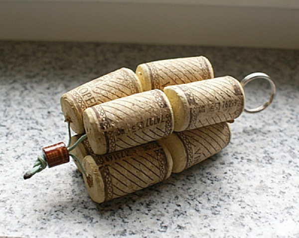 Second photo of a wine cork key ring.