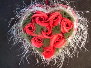 Finished soap filled heart hanging.