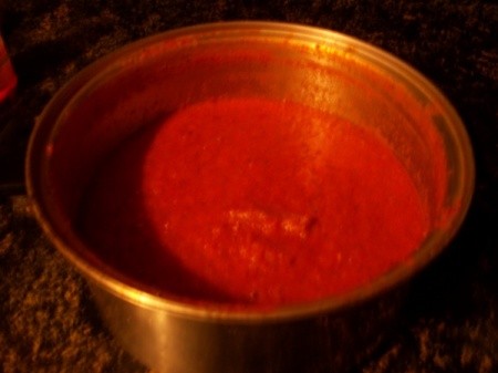 Pasta sauce made from frozen tomatoes.