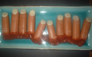 Halloween hot dog fingers.