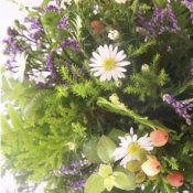 Closeup of floral arrangement.
