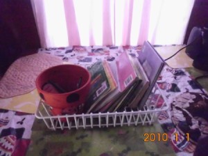 A dish drainer used for organizing a desk.