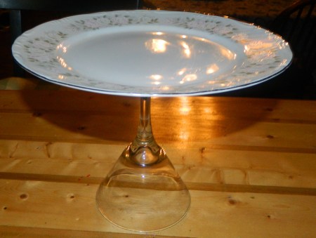 "Vintage" Cake Platter made from a china plate and stemware.