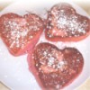 Pink heart shaped pancakes.