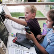 Kids spaceship made with recycled items