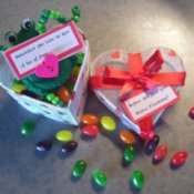 Funny Frog Valentine - Heart shaped box, frog, and jelly beans.