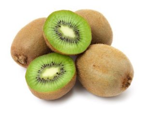 4 Kiwi fruits, one cut in half.