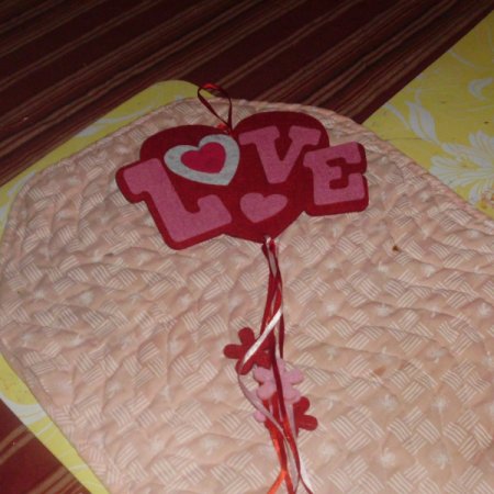 Completed hanging felt heart.