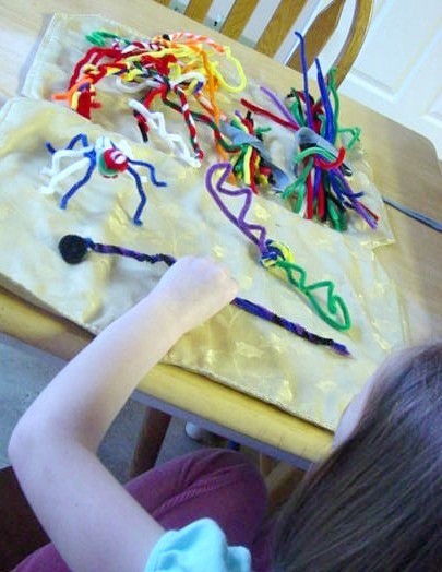 Pipe Cleaner Play Case - Down view of pipe cleaner art work in process.