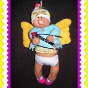 Completed pantyhose Cupid hanging.