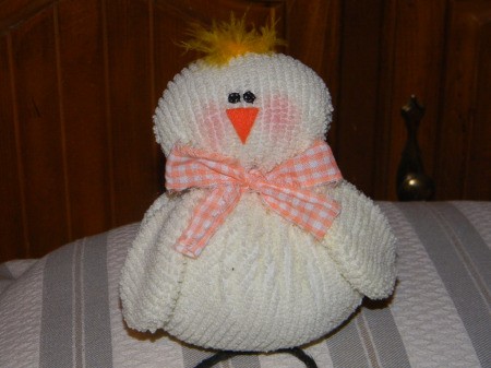 Easter Chick - Closeup of finished chick made out of an old chenille blanket.