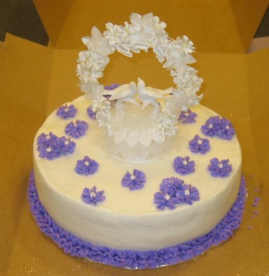 A simple homemade wedding cake.