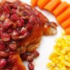 cranberry chicken with corn and carrots.